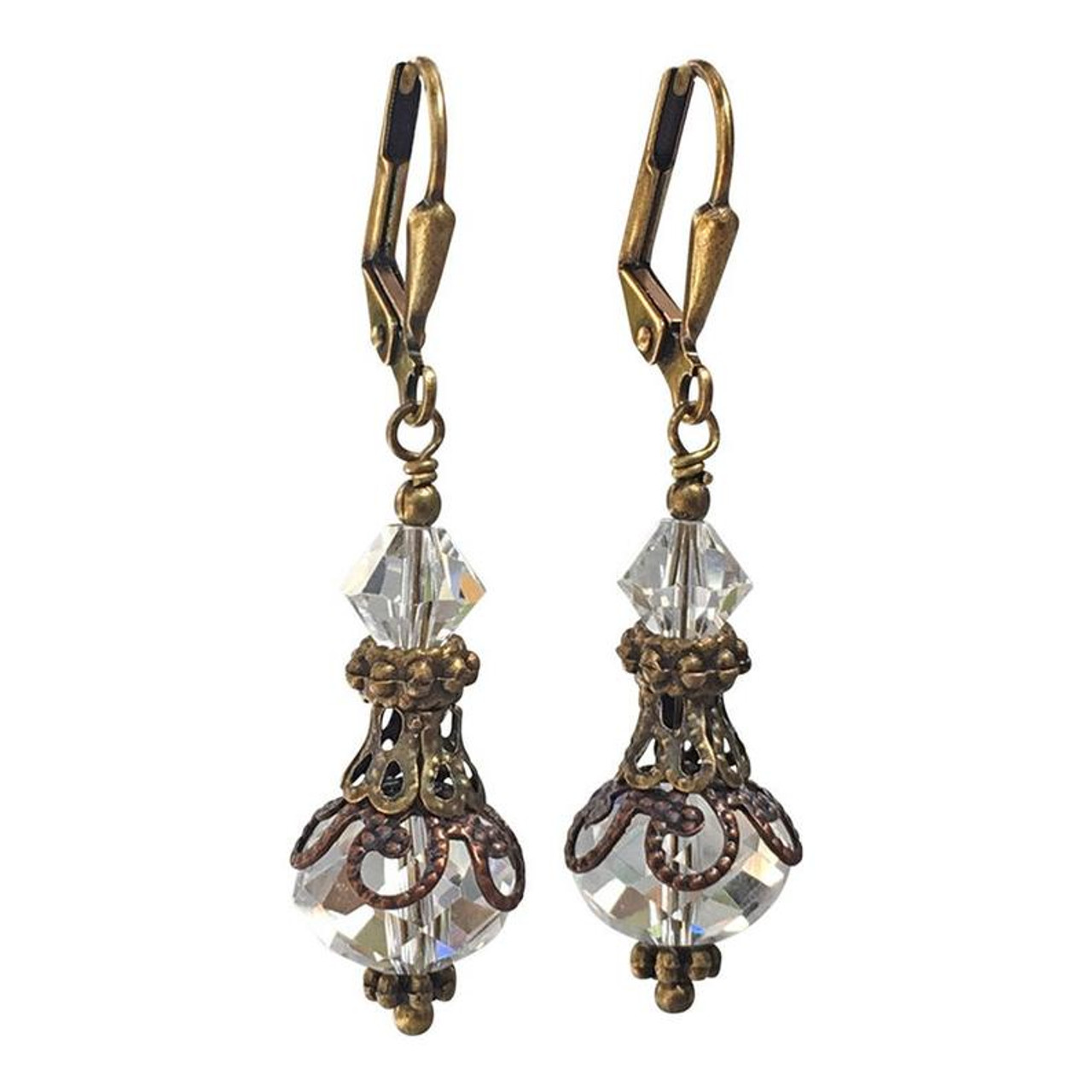 Vintage Bronze Crystal Dangle Earrings for Women with Jewelry Gift Box